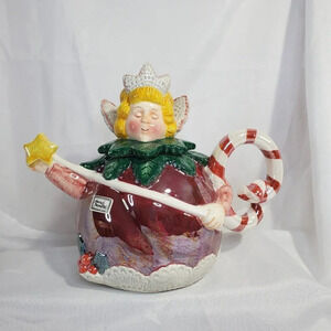 VTG Department 56 Sugar Plum Fairy Christmas Teapot Candy Cane Handle Dept 56